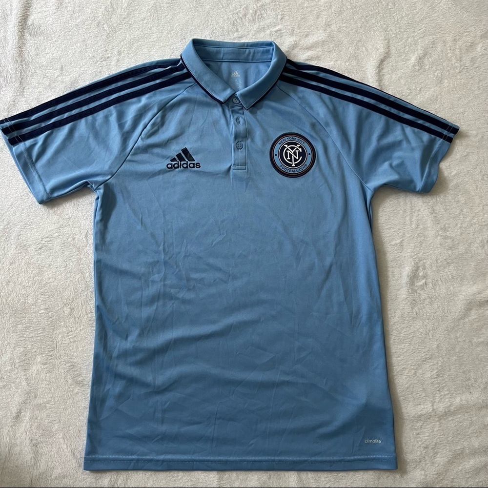 16. NYC Football Club Soccer Team Adidas Polo Climalite Mens M Blue Black